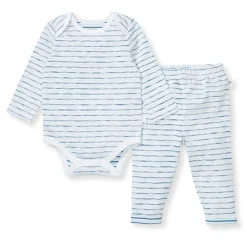 Burt's Bees Baby Burt's Bees Organic Baby Bodysuit Set Blue Slub Stripe Clearance