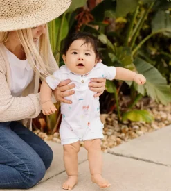 Burt's Bees Baby Burt's Bees Organic Baby Beach Shack Polo Romper Hot