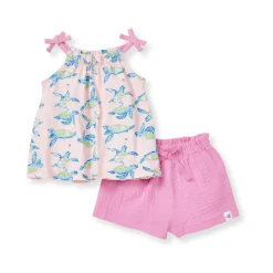 Burt's Bees Baby Burt's Bees Organic Baby Colorful Sea Turtles Top & Muslin Short Set Outlet