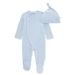 Burt's Bees Baby Burt's Bees Organic Baby Micro Stripe Jumpsuit & Knot Top Hat Set Blizzard Sale