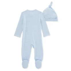 Burt's Bees Baby Burt's Bees Organic Baby Micro Stripe Jumpsuit & Knot Top Hat Set Blizzard Sale
