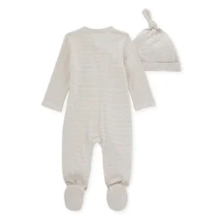 Burt's Bees Baby Burt's Bees Organic Baby Micro Stripe Jumpsuit & Knot Top Hat Set Fossil Clearance