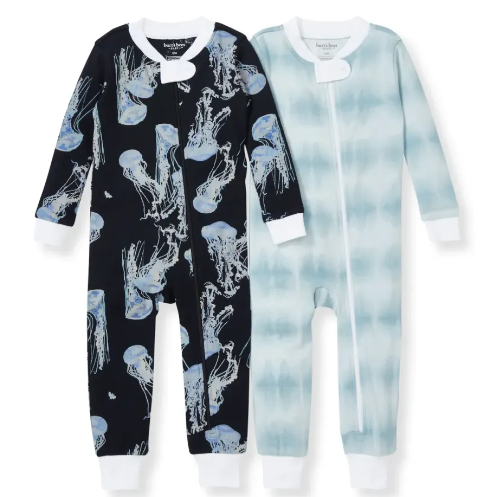 Burt's Bees Baby Burt's Bees Organic One-Piece Snug Fit Sleeper 2-Pack: I'm Jelly & Printed Tie Dye Hot