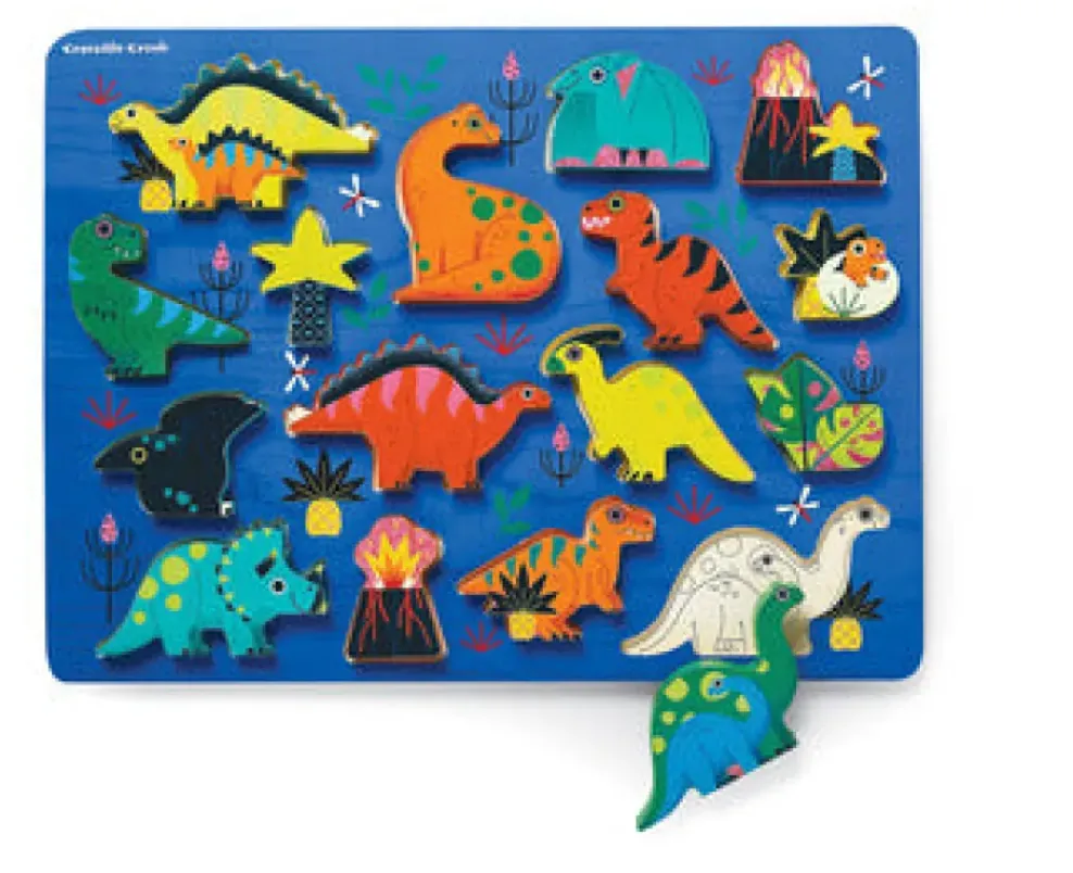 Crocodile Creek Let's Play 16 Piece Chunky Wooden Puzzle - Dinosaurs Outlet