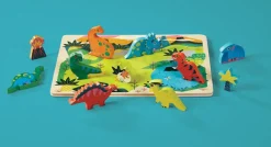 Crocodile Creek Let's Play 16 Piece Chunky Wooden Puzzle - Dinosaurs Outlet