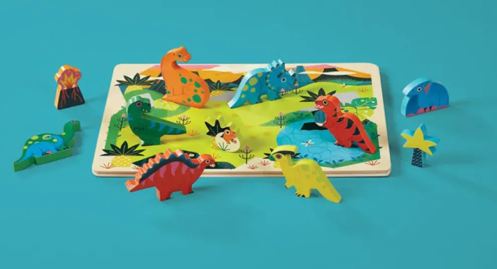 Crocodile Creek Let's Play 16 Piece Chunky Wooden Puzzle - Dinosaurs Outlet