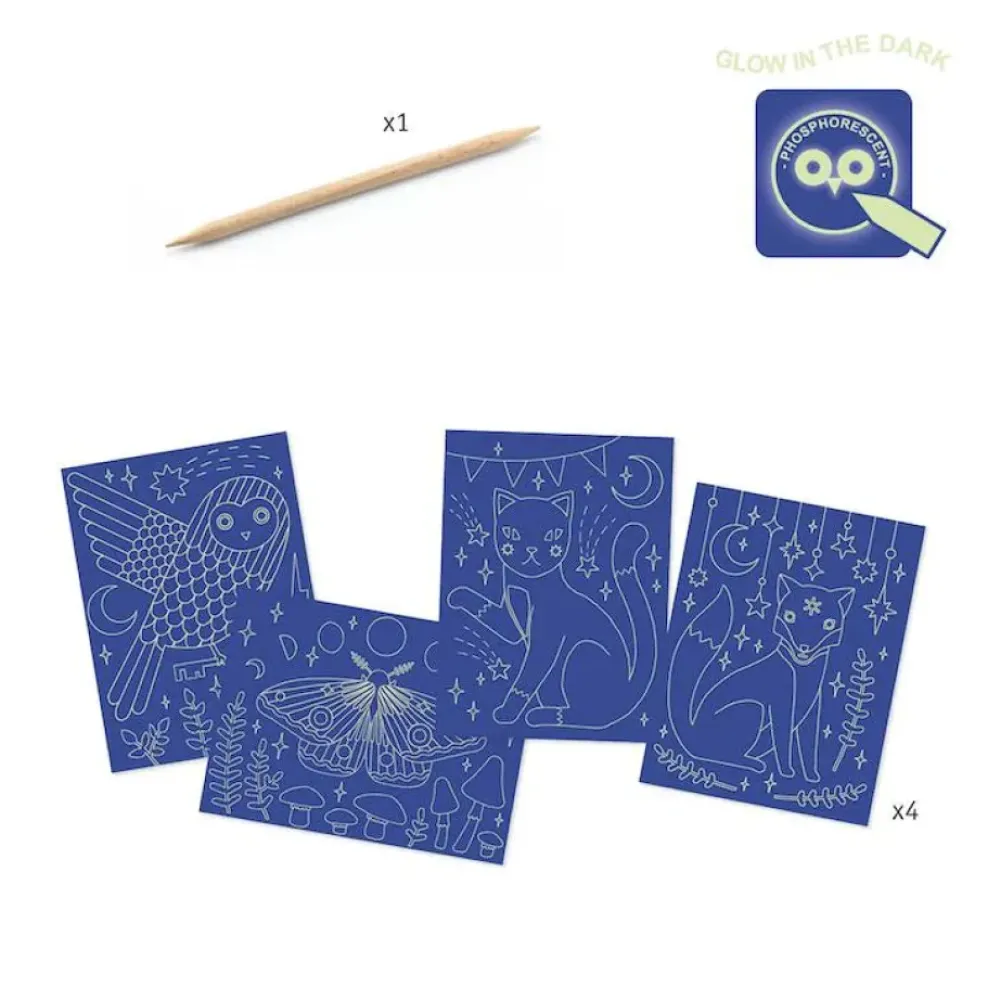 Djeco Glow-in-the-Dark Scratch Card Activity Set: At Night Fashion