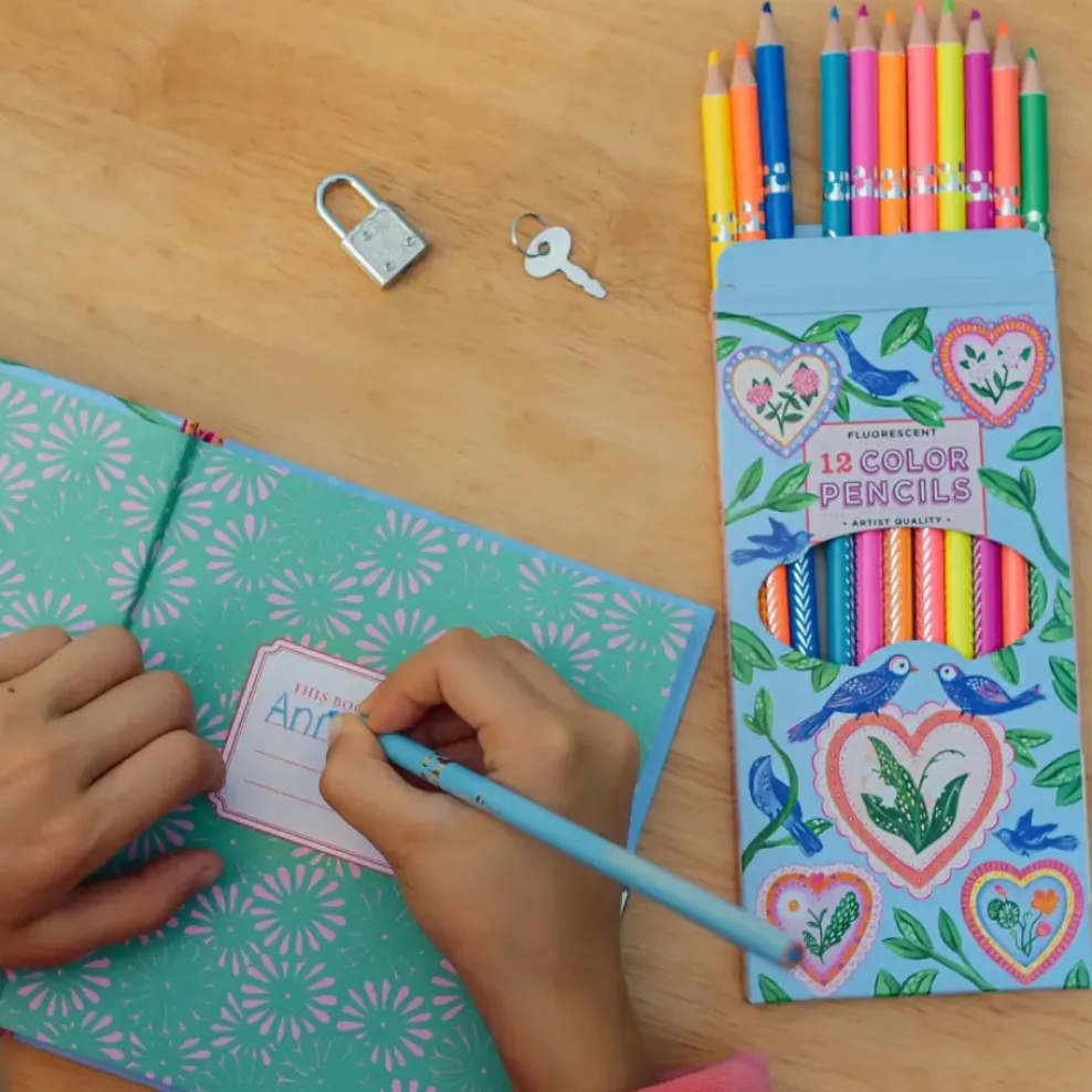 eeBoo Fluorscent Color Pencils 12 Hearts & Birds Fashion