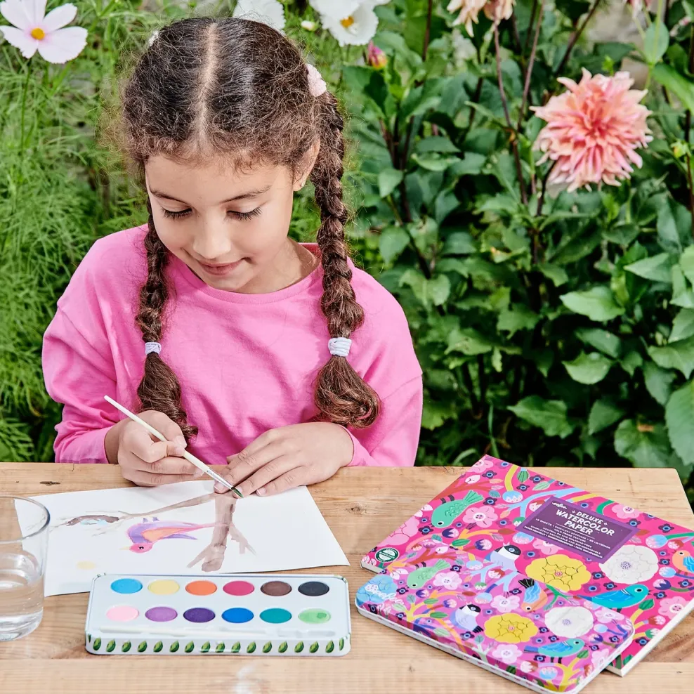 eeBoo Watercolors: Birds in Fuchsia Hot