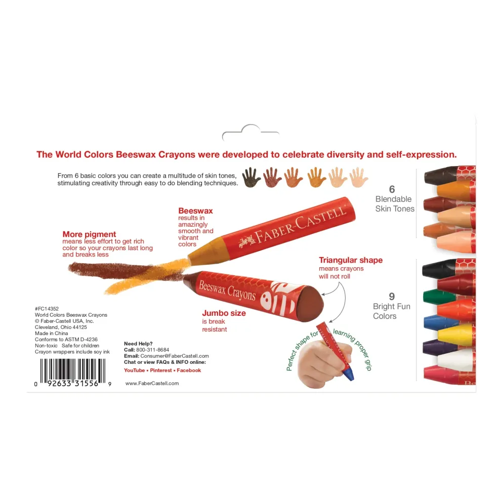 Faber-Castell World Colors Beeswax Crayons - 15 count New