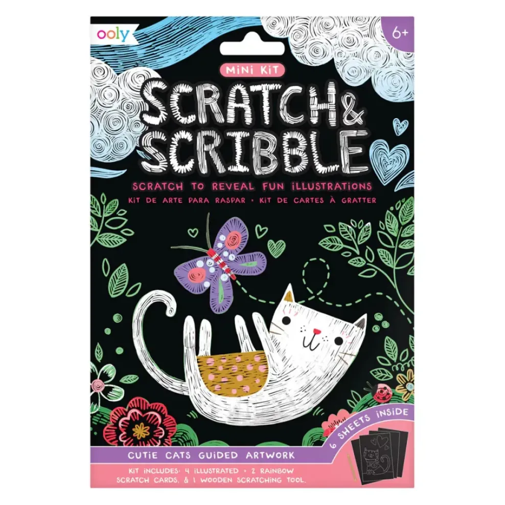 Ooly Scratch & Scribble Mini Scratch Art Kit - Cutie Cats Fashion